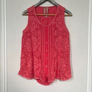 Johnny Was Vibrant Rayon Coral Floral Tank Top